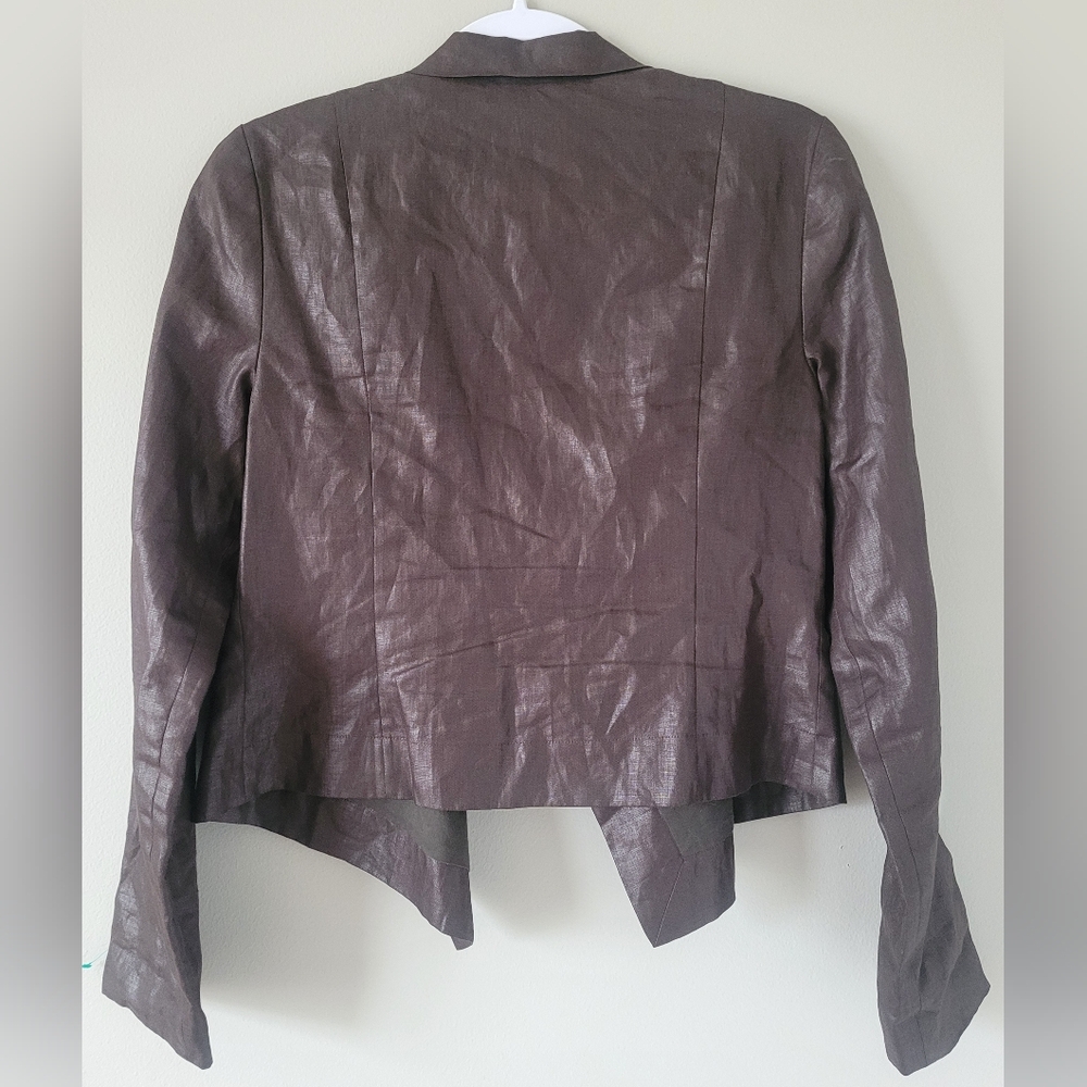Magaschoni Women's Luxury Linen/Cotton Cropped Jacket Brown Small - Picture 9 of 16